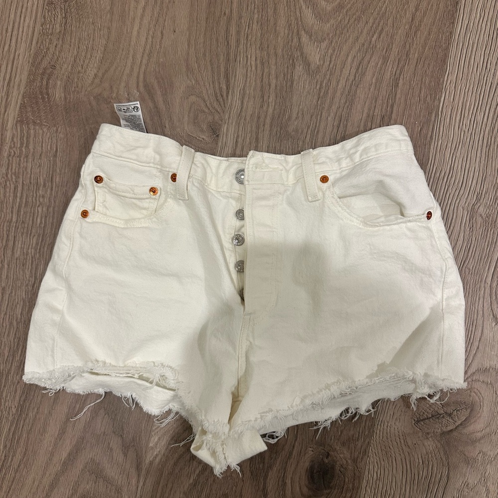 Levi's White Jean Shorts Distressed Frayed Hem